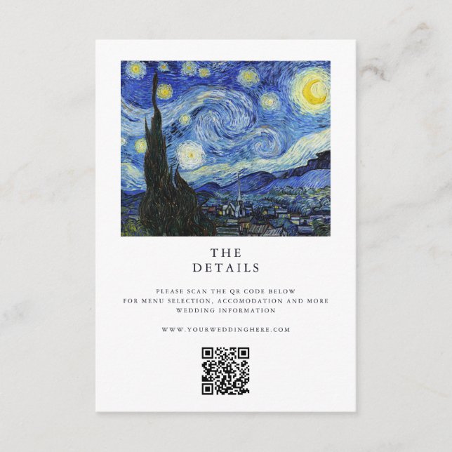 Tarjeta De Recepción Vincent Van Gogh Starry Night Boda (Anverso)
