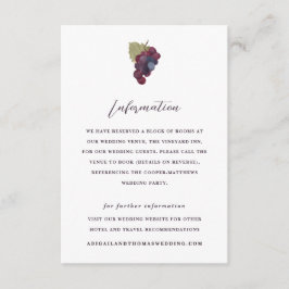 Tarjeta De Recepción Vino de uva Información Hotel Vineyard Boda
