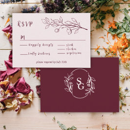 Tarjeta De Recepción Vino Rojo Simple Boho Floral RSVP