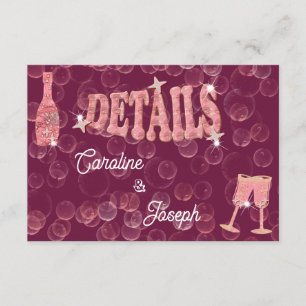 Tarjeta De Recepción Vino Rosado Estrella Botella y Gafas con Brillo Bo