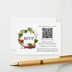 Tarjeta De Recepción Vinos de uva acuarela Wreath Wedding RSVP QR