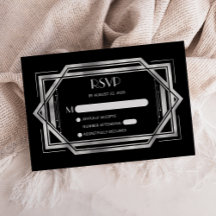 Vintage 1920 Deco Black Silver Wedding RSVP