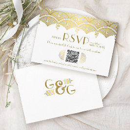 Tarjeta De Recepción Vintage Art Deco Gold Boda QR Código RSVP