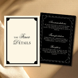 Tarjeta De Recepción Vintage Black and Ivory Old Money Wedding Details