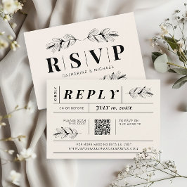 Tarjeta De Recepción Vintage Black & Cream Retro Boda QR Code RSVP