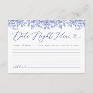 Tarjeta De Recepción Vintage Blue Floral Bridal Date Night Ideas Card