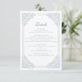 Tarjeta De Recepción Vintage Blue Frame Elegant Wedding Details