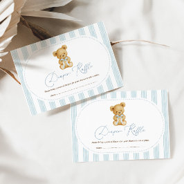 Tarjeta De Recepción Vintage Blue Teddy Bear Diaper Raffle Baby Boy