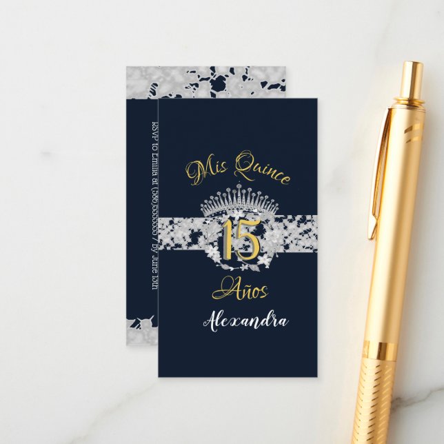 Tarjeta De Recepción Vintage Boho Silver Quinceañera (Anverso/Reverso In Situ)