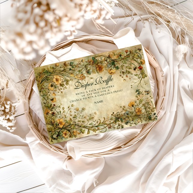 Tarjeta De Recepción Vintage Botanical Wildflower Diapper Raffle  (Subido por el creador)
