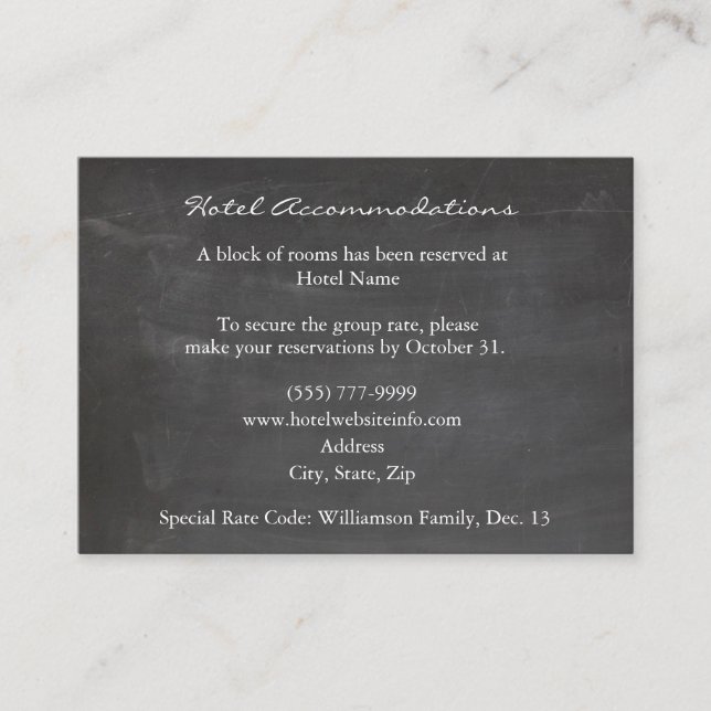 Tarjeta De Recepción Vintage Chalkboard Dove Hotel Enclosure Cards (Anverso)