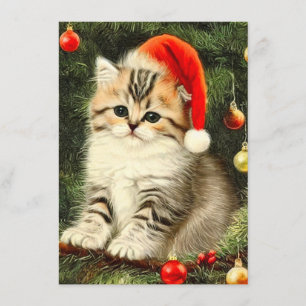 Tarjeta De Recepción Vintage Christmas Kitten