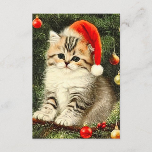Tarjeta De Recepción Vintage Christmas Kitten (Anverso)