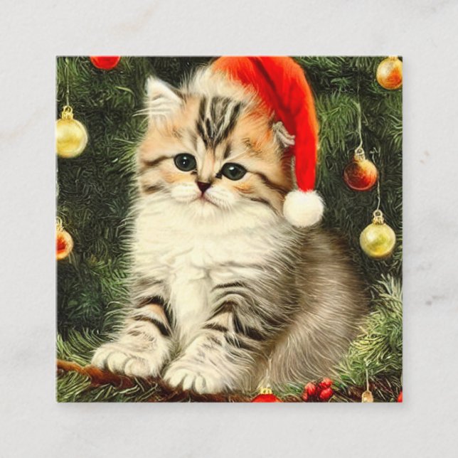Tarjeta De Recepción Vintage Christmas Kitten (Anverso)