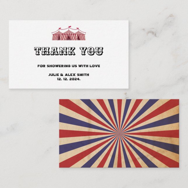 Tarjeta De Recepción Vintage Circus Gracias Baby Shower (Anverso / Reverso)