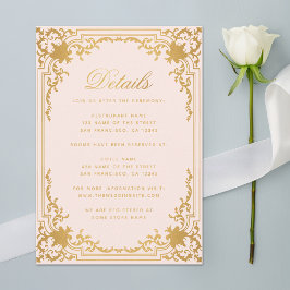 Tarjeta De Recepción Vintage Details Pink Faux Gold Elegant Wedding