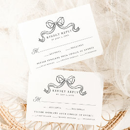 Tarjeta De Recepción Vintage Elegance Black Bow Boda Meal RSVP