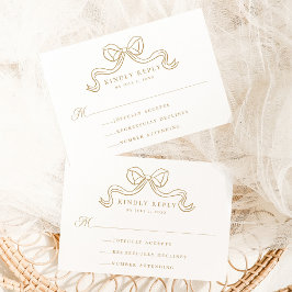 Tarjeta De Recepción Vintage Elegance Gold Bow Wedding RSVP