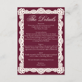 Tarjeta De Recepción Vintage Elegant Burgundy Ivory Cream Lace Wedding