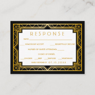 Tarjeta De Recepción Vintage Elegante Art Deco Negro Boda Enclo