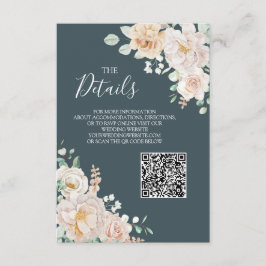 Tarjeta De Recepción Vintage Floral Blue Wedding QR code Details Insert
