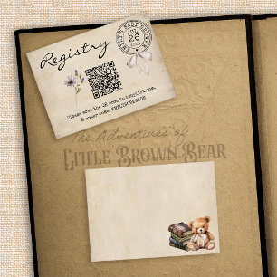 Tarjeta De Recepción Vintage Floral Books Registro Baby Shower Código Q