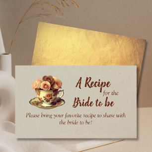 Tarjeta De Recepción Vintage Floral Tea Fiesta Bridal Shower Receta