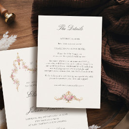 Tarjeta De Recepción Vintage Garden French Chateau Pink Wedding Details