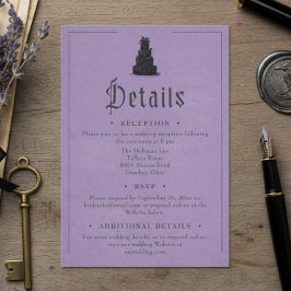 Tarjeta De Recepción Vintage Gothic Black Toile Purple Wedding