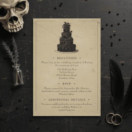 Tarjeta De Recepción Vintage Gothic Black Toile Tan Wedding