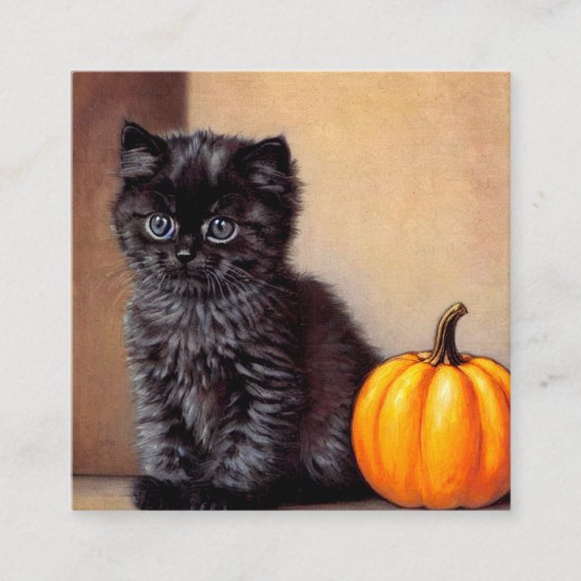 Tarjeta De Recepción Vintage Halloween Black Kitten Ilustracion (Anverso)