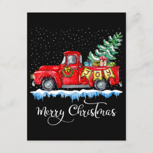 Tarjeta De Recepción Vintage Merry Christmas Red Truck Old Fashioned Ch