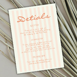 Tarjeta De Recepción Vintage Minimalist Peach Stripes Wedding Details