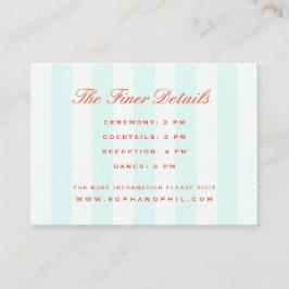 Tarjeta De Recepción Vintage Preppy Stripes Verde azulado Naranja Boda