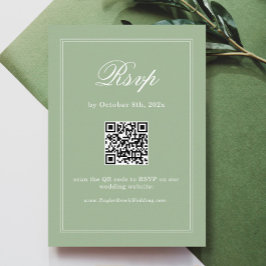 Tarjeta De Recepción Vintage Sage Green Wedding RSVP Scan Qr Code