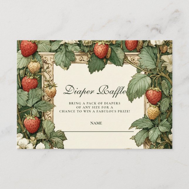 Tarjeta De Recepción Vintage Strawberry Cottag Diapper Raffle  (Anverso)