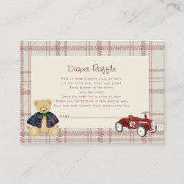 Tarjeta De Recepción Vintage Teddy Bear Red Toy Car Baby Shower Diaper 