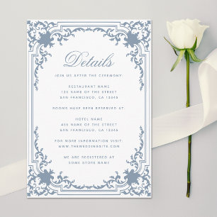 Tarjeta De Recepción Vintage Wedding Details Dusty Blue Script White