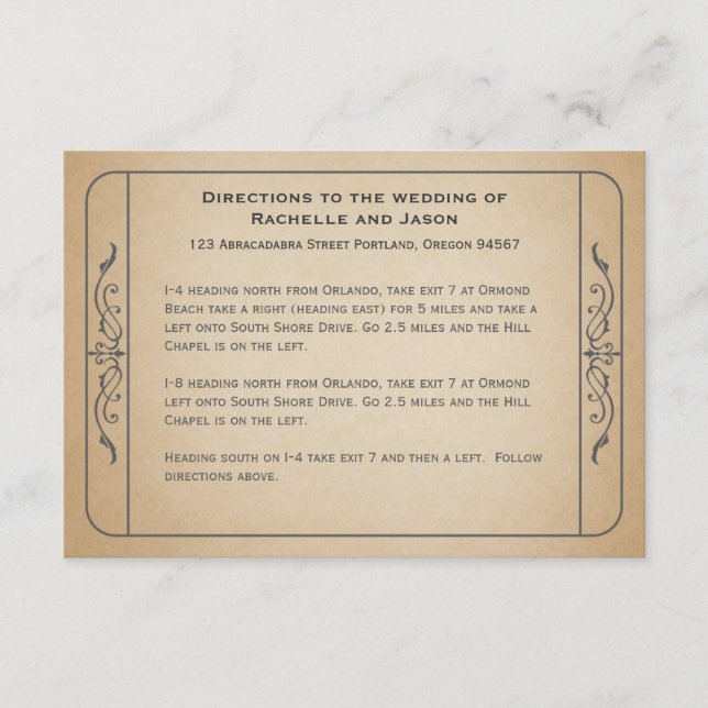 Tarjeta De Recepción Vintage Wedding Ticket Directions (Anverso)