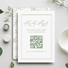 Tarjeta De Recepción Vintage White and Green Wedding RSVP Código QR