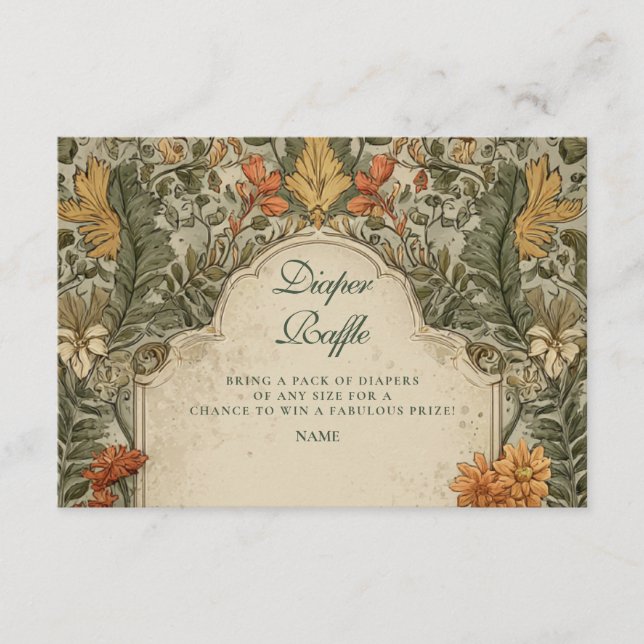 Tarjeta De Recepción Vintage Woodland Mushroom Diapper Raffle  (Anverso)