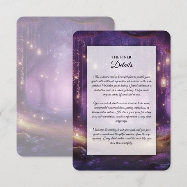 Tarjeta De Recepción Violet at Midnight Enchanted Forest Wedding (Anverso / Reverso)