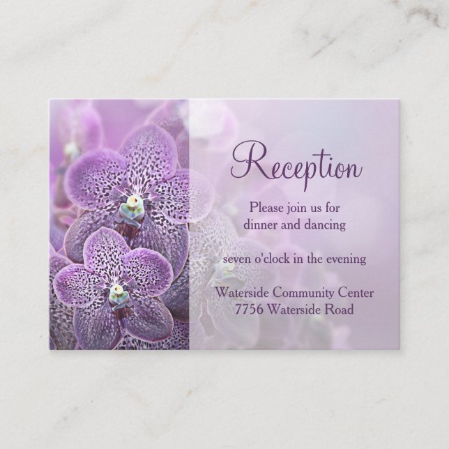 Tarjeta de recepción Violet Purple Orquid Wedding (Anverso)