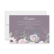 Tarjeta de recepción Violet Rosa Gold Watercolor