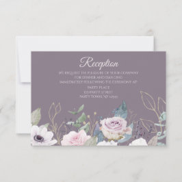 Tarjeta de recepción Violet Rosa Gold Watercolor