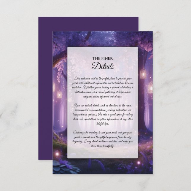 Tarjeta De Recepción Violeta en un bosque encantado a medianoche (Anverso / Reverso)