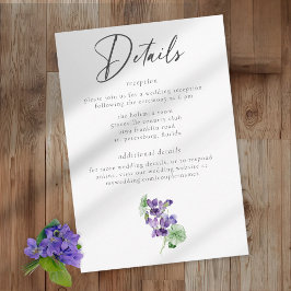 Tarjeta De Recepción Violets Watercolor Minimalist Elegant Wedding