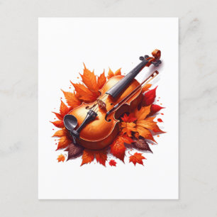 Tarjeta De Recepción Violín en la cama de hojas