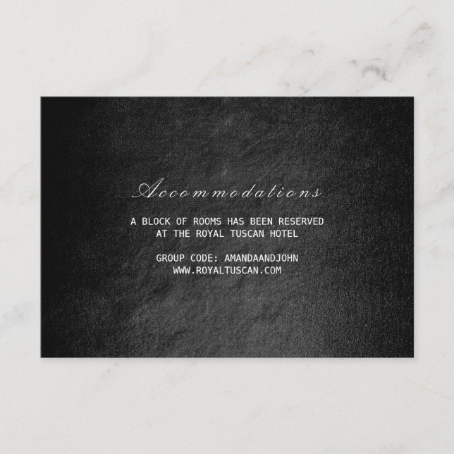 Tarjeta De Recepción Vip Glam Black Boda Hotel Alojamiento (Anverso)