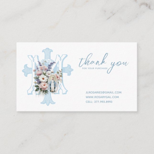 Tarjeta De Recepción Virgen Católica María cruza la religión floral (Anverso)